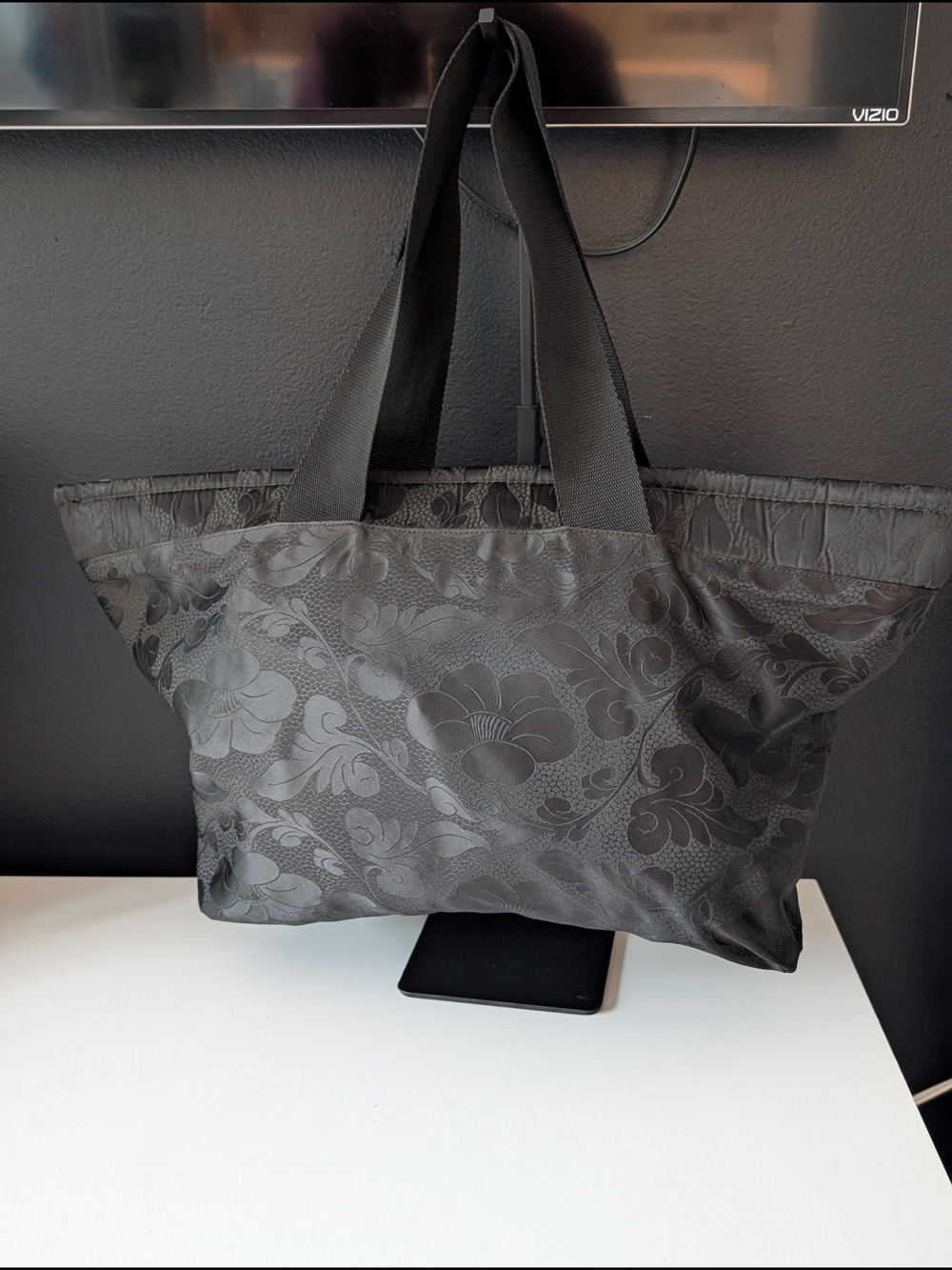 Gianni Versace Black Floral Jacquard Large Tote Made Italy